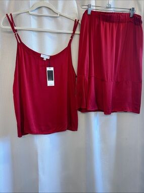 S’edge Red Satin 2 pc set- Camisole and Skirt Set NWT, Med top, LG skirt, Flirty